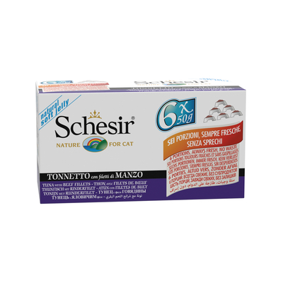 Schesir Kat Mp Blik Gelei 6x50 g - Kattenvoer - Tonijn&Rundvlees - natvoer katten