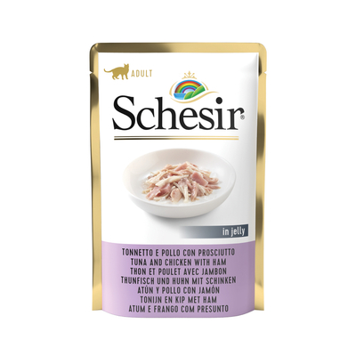 Schesir Cat Maaltijdzakjes Adult In Gelei 85 g - Kattenvoer - Tonijn&Kip&Ham - natvoer katten