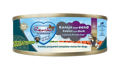 Renske Blik Vers Gestoomd Graanvrij 95 g - Hondenvoer - Konijn&Eend - natvoer honden