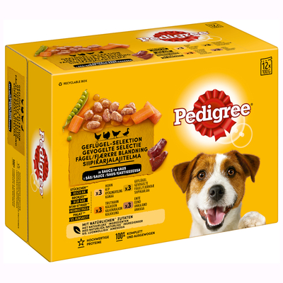Pedigree - Adult 1+ - Hondenvoer in saus - gevogelte - Maaltijdzakjes 12 x 100 gr natvoer honden