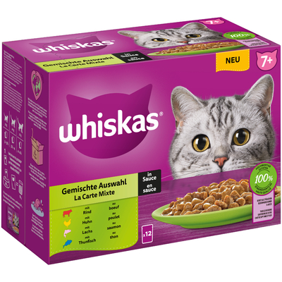 Gemengd Pakket Whiskas Senior Maaltijdzakjes 12 x 85 g Kattenvoer - 7+ Gemengde selectie in saus - natvoer katten