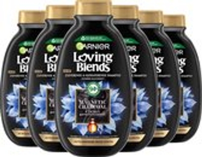 Garnier Loving Blends Shampoo Magnetic Charcoal - Vette hoofdhuid & droge lengtes - 6 x 300 ml