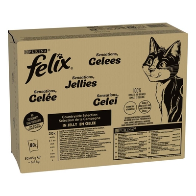 Felix Sensations Lam, Kip, Rund & Eend 80 x 85 g - natvoer katten