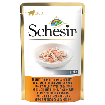 Extra voordelig! Schesir Kat Jelly Pouch 6 x 85 g - Tonijn met Kip en Garnalen - natvoer katten