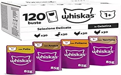 Whiskas 1+ Natvoer - Gevogelte - Selectie in gelei - maaltijdzakjes 120 x 85g - natvoer katten