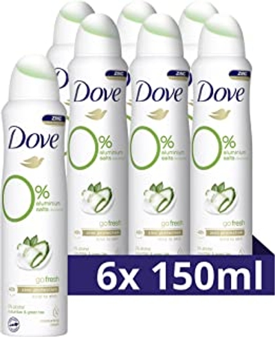 Dove Go Fresh 0% Aluminiumzouten Cucumber & Green Tea Deodorant Spray 48 uur bescherming  - 6 x 150 ml