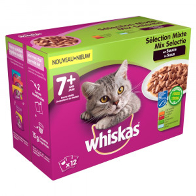 Whiskas 7+ Mix Selectie in saus multipack (12 x 85 g) 2 verpakkingen (24 x 85 g) - kattenbrokken