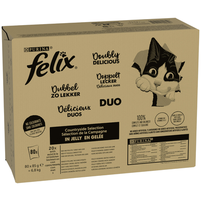 Felix Zo Goed Als Het Eruit Ziet Kattenvoer Voordeelpakket 80 x 85 g - Dubbele smaakvolle selectie van het platteland (80 x 85 g) - natvoer katten