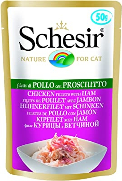 Schesir Cat Jelly kippenfilet met ham, kattenvoer nat in gelei, 30 zakken x 50 g - natvoer katten