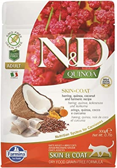 N&D Quinoa kattenvoeding Skin&Coat Haring 300 gr. - kattenbrokken