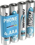 ANSMANN Telefoonaccu AAA 800 mAh NiMH 1,2 V 4 stuks - oplaadbare potloodbatterijen AAA voor DECT Phone, maxE geringe zelfontlading, ideaal voor draadloze telefoon, babyfoon, walkietalkie