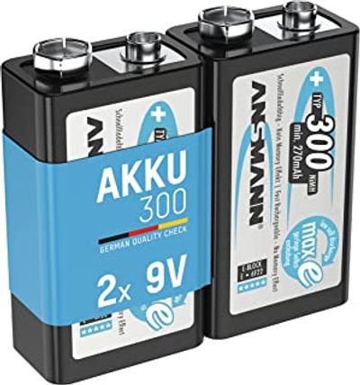 ANSMANN 9 V-accu 300 mAh NiMH oplaadbare 9 Volt E-blokbatterijen - 2 stuks