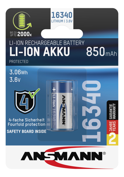 Ansmann 16340 - RCR123A Li-Ion 850mAh CR123A oplaadbaar - 1 batterij