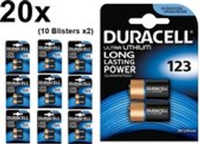 20 Stuks (10 Blisters a 2st) - Duracell CR123 CR123A 3V Lithium batterij (Duo Pack) - lithium