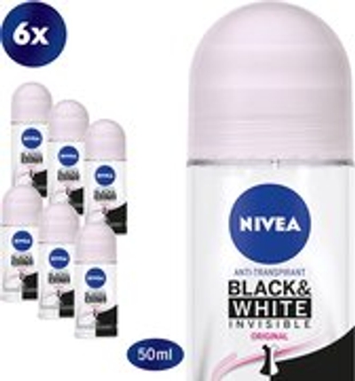 NIVEA Invisible Black & White Clear deodorant roller - 6 x 50 ml - voordeelverpakking