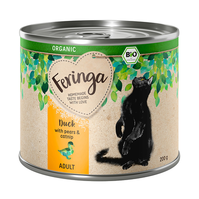 6x200g Organic Adult Eend met Peer en Kattengras Feringa Kattenvoer nat - natvoer katten