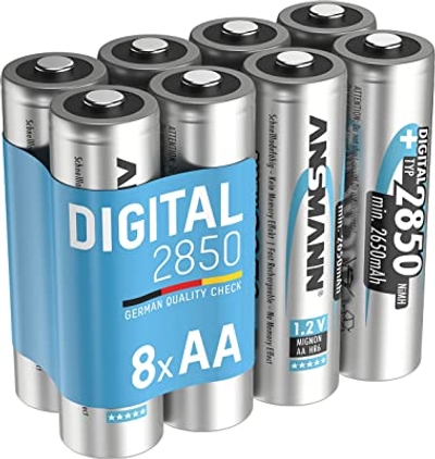 ANSMANN Accu AA 2.850 mAh min. 2.650 mAh NiMH 1,2 V 8 stuks - oplaadbare penlitebatterijen AA, hoge capaciteit voor een hoog stroomverbruik