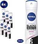 NIVEA Invisible Black & White Clear deodorant spray - 6 x 150 ml - voordeelverpakking