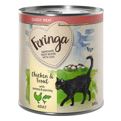 Probeermix Feringa Classic Meat 6 x 800 g Kattenvoer Mixpaket 1: Gevoegelte, Lam & Konijn, Kip & Forel - natvoer katten