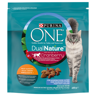Purina One Dual Nature Adult met Kip & Cranberry Kattenvoer - Voordeelpakket: 4 x 650 g - kattenbrokken