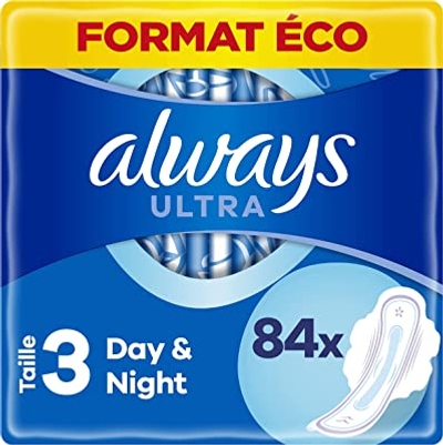 Always Ultra maandverband voor dames, maat 3, Night, 84 maandverband met vleugels 3 x 28 stuks multipack, dun en super absorberend, geurneutraliserend en lekbescherming