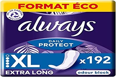 Always Daily Protect, extra lang, 192 inlegkruisjes voor dames, geurwerend, comfortabel met absorberende kern, eco-formaat