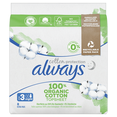 Always Cotton Protection Maandverband Night Met Vleugels 8 Stuks