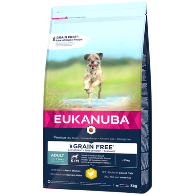 3 kg Eukanuba Droogvoer! - Grain Free Adult Small / Medium Breed Kip 3 kg - hondenbrokken