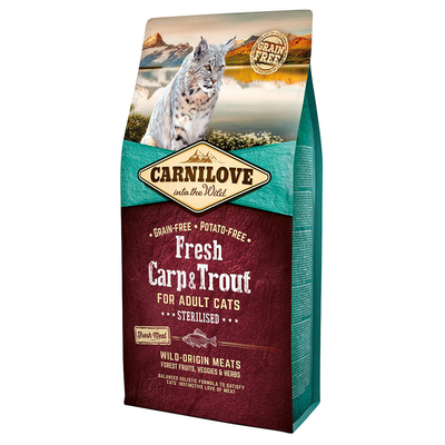 Carnilove Fresh Adult Gesteriliseerde Karper, Forel voor Katten - 2 x 6 kg - kattenbrokken