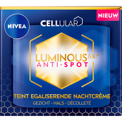 NIVEA Cellular LUMINOUS630 Anti-Spot Teint Egaliserende Nachtcrème Gezicht - Pigmentvlekken Verwijderen - Crème - Gezichtsverzorging Oneffen huid - Met hyaluronzuur - 50 ml