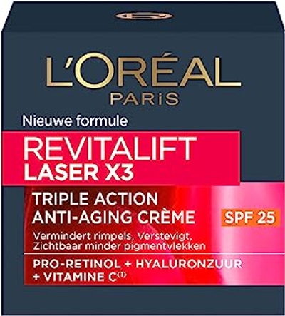 L?Oréal Paris Revitalift Laser X3 Anti-Rimpel Dagcrème Met SPF 25 - Drievoudige Werking - Vitamine C, Hyaluronzuur, Pro-Retinol - 50ml