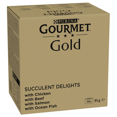 Kip, Zeevis, Rund, Zalm Gourmet Gold 96 x 85 g - natvoer katten