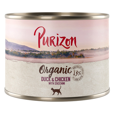 Voordeelpakket Purizon Organic 24 x 200 g - Eend en kip met courgette - natvoer katten