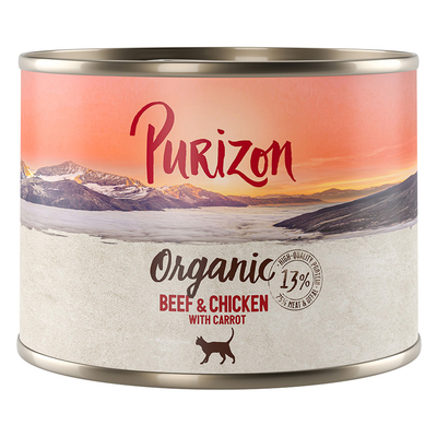 Voordeelpakket Purizon Organic 24 x 200 g - Rund en kip met wortel - natvoer katten