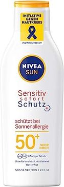 Nivea Sun Sensitiv Onmiddellijke Zonnebrandlotion per stuk 1 x 200 ml, zonnelotion met SPF 50+ voor de gevoelige huid, watervaste zonnebescherming bij zonneallergie