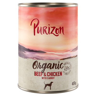 Dubbelpakket Purizon Organic 12 x 400 g - Rund en kip met wortel - natvoer honden