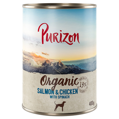 Dubbelpakket Purizon Organic 12 x 400 g - Zalm en kip met spinazie - natvoer honden