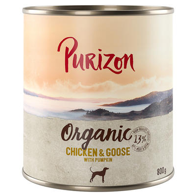 Voordeelpakket Purizon Organic 24 x 800 g - Kip en gans met pompoen - natvoer honden