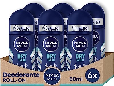 Nivea Men Dry Fresh Deodorant Roll-on Deodorant voor heren, 6 x 50 ml, met Dual Active formule, anti-ademende deodorant voor 72 uur intensieve frisheid op de huid
