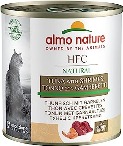 Almo Nature almo nature Hfc Natural - Aanvullend natvoer voor volwassen katten met 100% tonijn en verse garnalen in Hfc-kwaliteit. 12 blikjes à 280 g. - 4200 g - natvoer katten
