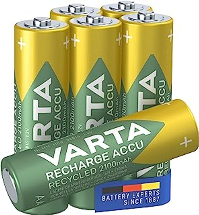 VARTA Recharge Accu gerecycled oplaadbaar, ready-to-use voorgeladen AA Mignon Ni-MH batterij 2100 mAh, van 11% gerecycled materiaal, zonder geheugeneffect 6-pack