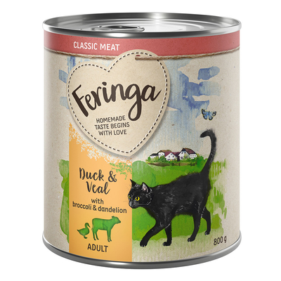 Probeermix Feringa Classic Meat 6 x 800 g Kattenvoer Mixpaket 2: Konijn & Kalkoen, Lam & Rund, Eend & Kalf - natvoer katten