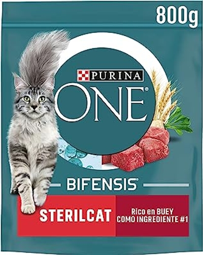 Purina One Bifensis Sterilcat Kroketten voor katten, gesteriliseerd, rundvlees en tarwe, 8 verpakkingen van 800 g - kattenbrokken