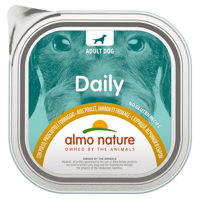 Voordeelverpakking: 18x300g Almo Nature Daily met kip, ham en kaas nat hondenvoer - natvoer honden