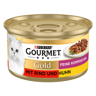 12x 85g Gourmet Gold Fijne Samenstelling Rundvlees en Kip Nat Kattenvoer - natvoer katten