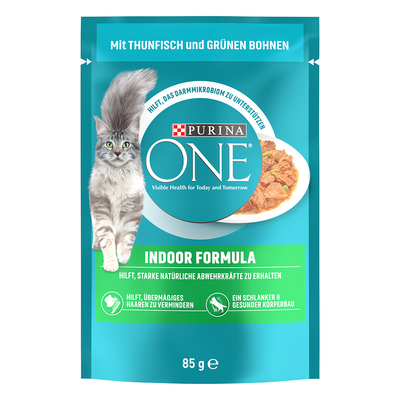 Purina ONE Voordeelpakket 52 x 85 g Kattenvoer - Indoor Formule Tonijn & Groene Bonen (52 x 85 g) - natvoer katten