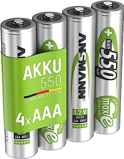 ANSMANN Accu AAA 550 mAh NiMH 1,2 V 4 stuks - oplaadbare potloodbatterijen AAA, maxE geringe zelfontlading voor jarenlang gebruik