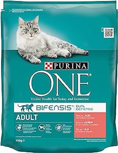 PURINA ONE BIFENSIS Adult droogvoer voor katten, rijk aan zalm, versterkt natuurlijke afweerkrachten, voor gezonde botten, huid, tanden en urinewegen, vanaf 1 jaar, 6 x 800 g - kattenbrokken