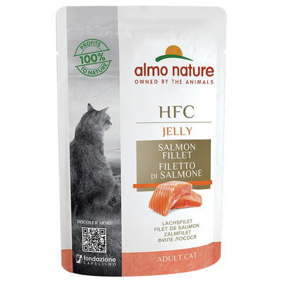 Voordeelverpakking: 24x55g Almo Nature HFC Jelly Pouch Zalmfilet Nat Kattenvoer - natvoer katten