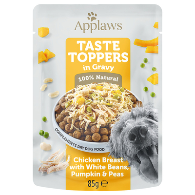 Applaws Taste Toppers in Saus Voordeelpakket 24 x 85 g Hondenvoer - Kip, Erwten, Pompoen & Witte Bonen - natvoer honden